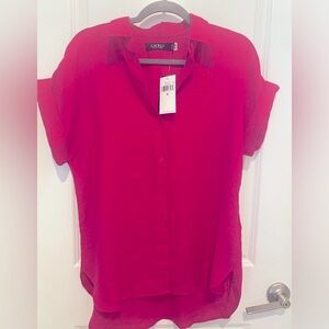 LAUREN Pink Button Short Sleeve